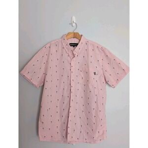 Pink Flamingo Print Button Front Shirt Men's XL Short Sleeve- Molokai Surf Co